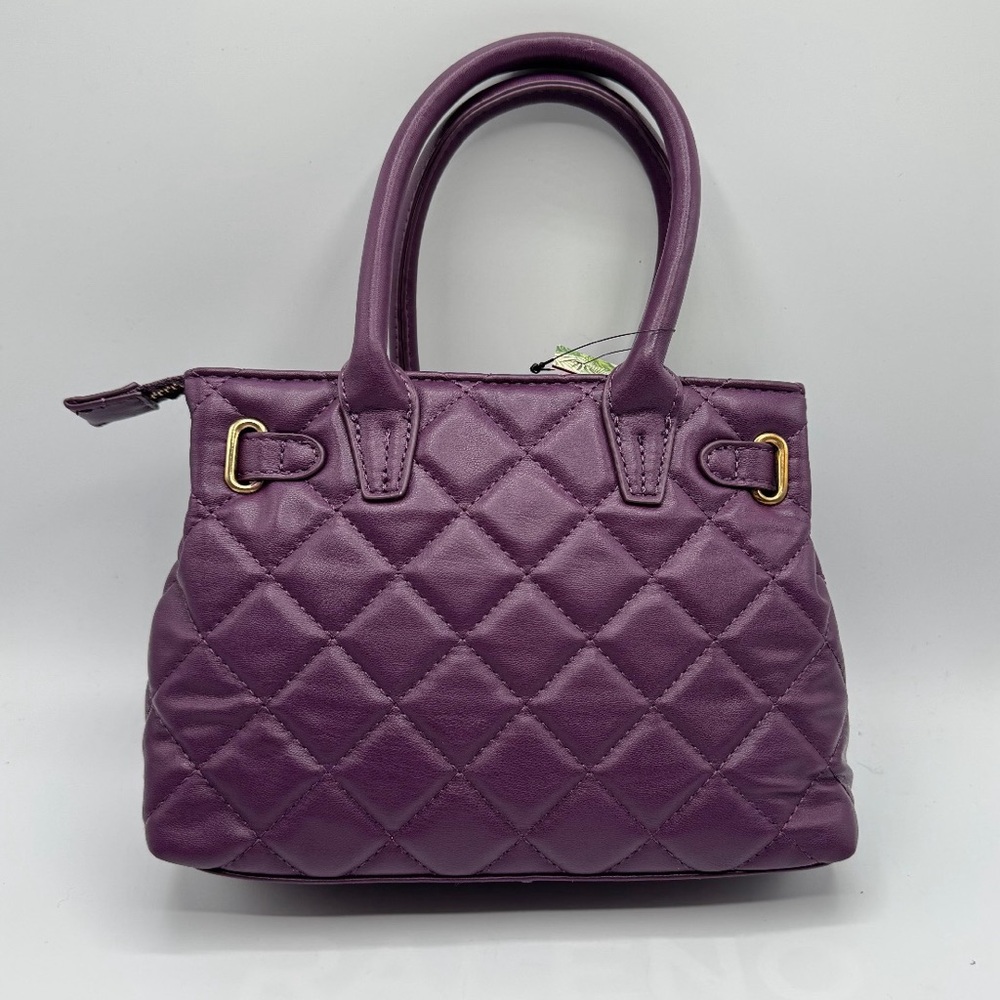 NWT Badgley Mischka Small Diamond quilted tote with lock plum Handbag Crossbody - Picture 2 of 16